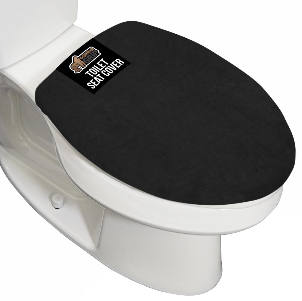 GORILLA GRIP Thick Memory Foam Bathroom Toilet Lid Seat Cover, Soft Velvet Topside, Machine Wash, Plush Cushioned Covers Fits Most Size Lids, Decorative Bath Room Accessories, 19.5x18.5, Black