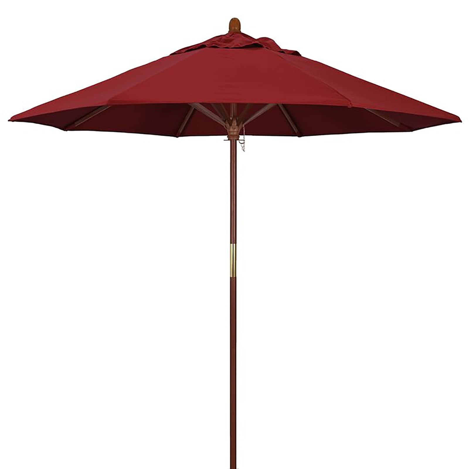 Sombrilla de jardín pequeña roja oscura con poste de madera de 8 varillas y protección UV50+