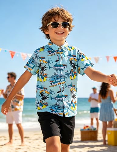 Image of Boys Hawaiian Shirt Kids Button Down Aloha Beach Hawaii Tops 5-14Y