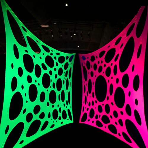 Mesh Party Dekoration Hintergrund Tuch 2.9 m x 2.1 m Schwarzlicht Party Dekoration Spandex Lycra Mesh mit Ösen für Installation (Neon Grün + Neon Pink (2 Stück), 2,9 m x 2,1 m)