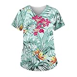 Anime Scrubs for Women Short Sleeve Scrub for Women Plus Size with Designs Business Summer V Neck Cool Thin with Pockets Baggy Tropical Print Scrub Woman Green