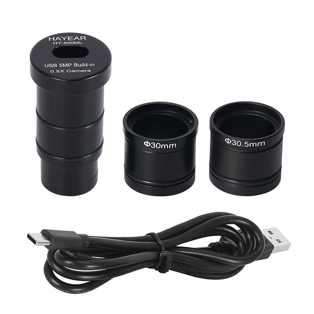 Aramox Adapter Kamery Mikroskopowej 5 MP, Cyfrowy Okular CMOS z Adapterem Okularowym 0,5X, USB 2.0 Typu C, 2592 X 1944 Przy 30 Kl./s, Przechwytywanie Obrazu dla Użytkowników Stereoskopowego Mikroskopu