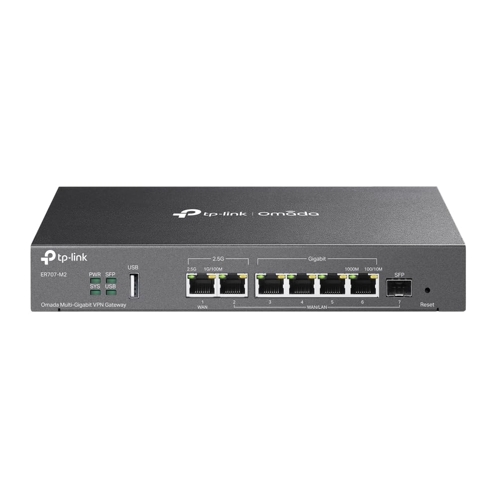 TP-Link ER707-M2 | Omada Multi-Gigabit VPN Router | Dual 2.5Gig WAN Ports | High Network Capacity | SPI Firewall | Omada SDN Integrated | Load Balance | Lightning Protection