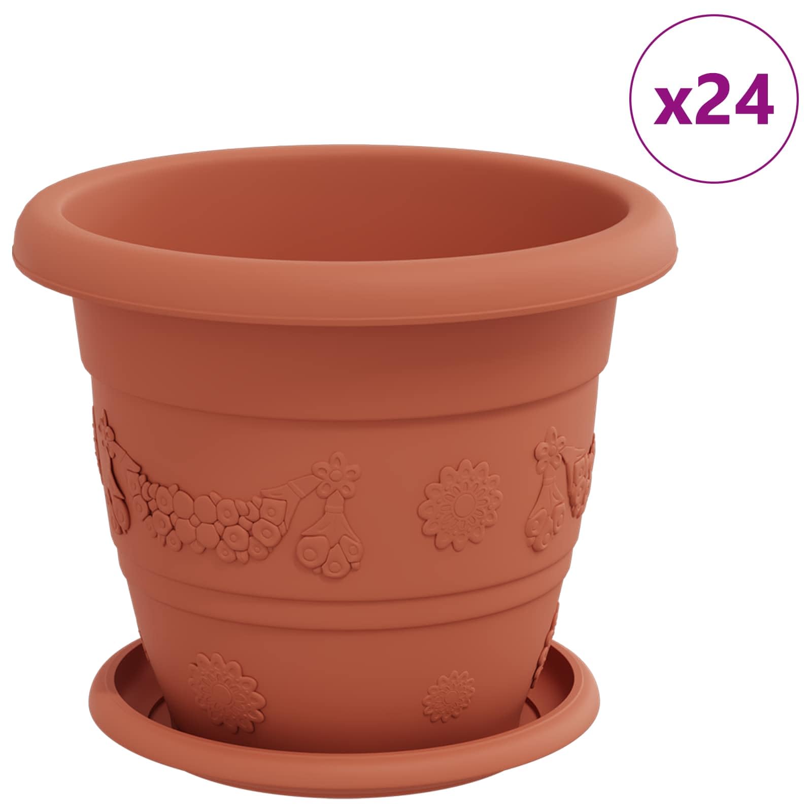 Ceglastoczerwone Doniczki 24 szt. 22 x 18 cm Nowoczesne Plastikowe Donice z Otworami Drenażowymi do Wnętrz i Ogrodu Lekkie i Trwałe