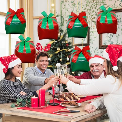 Christmas Foil Balloons, 18 Inch Red Green Gift Box Mylar Foil Balloons with Bow for Xmas Party Decorations, Large Merry Christmas Boxes Balloon for Balloon Garland New Year Party Decor Supplies - Image 3