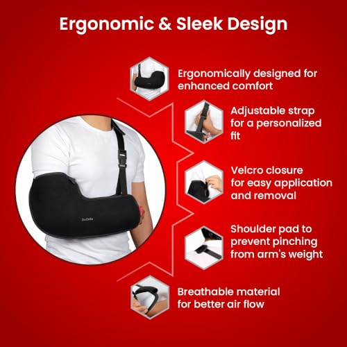 Image of Dr.Ortho Arm Sling Tropical Support Brace | Shoulder Support for Fracture, Immobilization, Prevents Shoulder Dislocation, Skin Friendly & Breathable Material | Black - Small