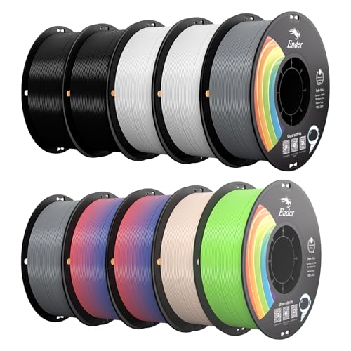 Image of Creality PLA+ Filament 1.75mm 10KG, 3D Printer Filament 10 Pack 1kg Spool,Multi-Color 3D Printing Filament for Most FDM Printers(Black White Grey Rainbow Beige & Apple Green)