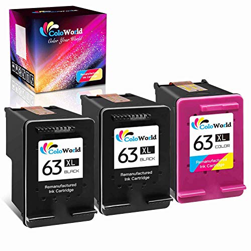 ColoWorld Remanufactured Ink Cartridge Replacement for HP 63 63XL Used for HP OfficeJet 3830 4650 5255 5258 Envy 4520 4512 Deskjet 3630 2132 3632 1112 3637 3634 3631 3639 Printer (2 Black, 1 Color)