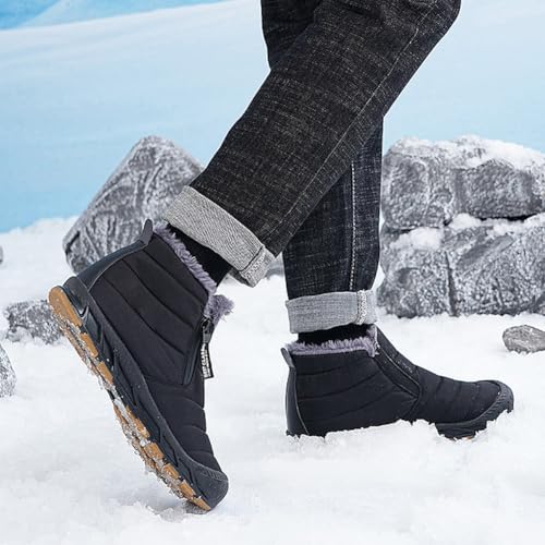 HiGropcore Womens Mens Winter Snow Boots Fully Fur Lined Slip On Ankle Booties Waterproof Thickening Fuzzy Snow Shoes2