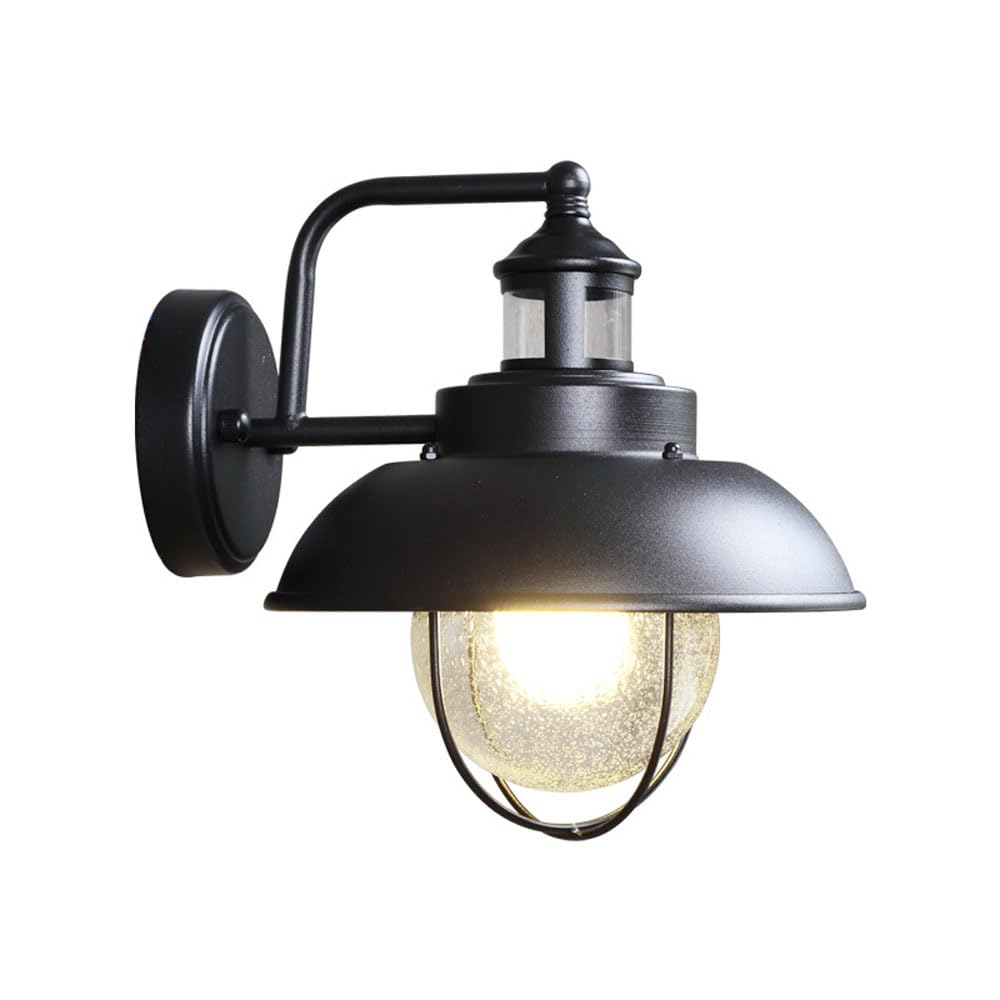 NHPJFDC E27 Retro Industrial Style Waterproof Wall Lamp - Outdoor IP54 Sconce for Gardens, Patios, and Balconies(Black)