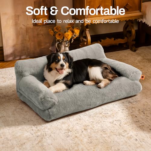 MEWOOFUN Katzenbett, Flauschig und weich Katzensofa Katzencouchbett für mittlere und kleine Hunde/Katzen, süßes Katzenbett mit Rutschfester Unterseite (Grau, L)