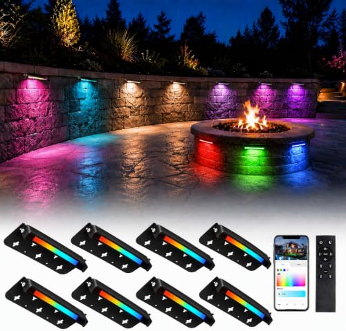Kaqur 8 Pack 7inch 5W RGBCW Hardscape Lighting Outdoor, App/Remote Control