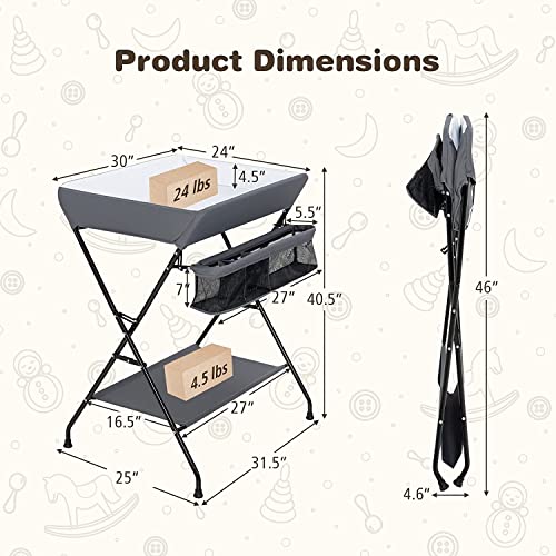 Image of HONEY JOY Changing Table, Folding Nursery Organizer with Open Shelf & Safety Belt, Portable Diaper Changing Station for Newborn (Gray, Basic)