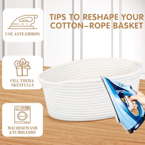 Image of Colingmill Woven Basket with Gift Bags and 2 Ribbons, Raffia Grass Paper Shred Filler, Gift Card, Empty Small Rope Basket for Storage Presents Toy Organizer(White,12 * 8 Inch)