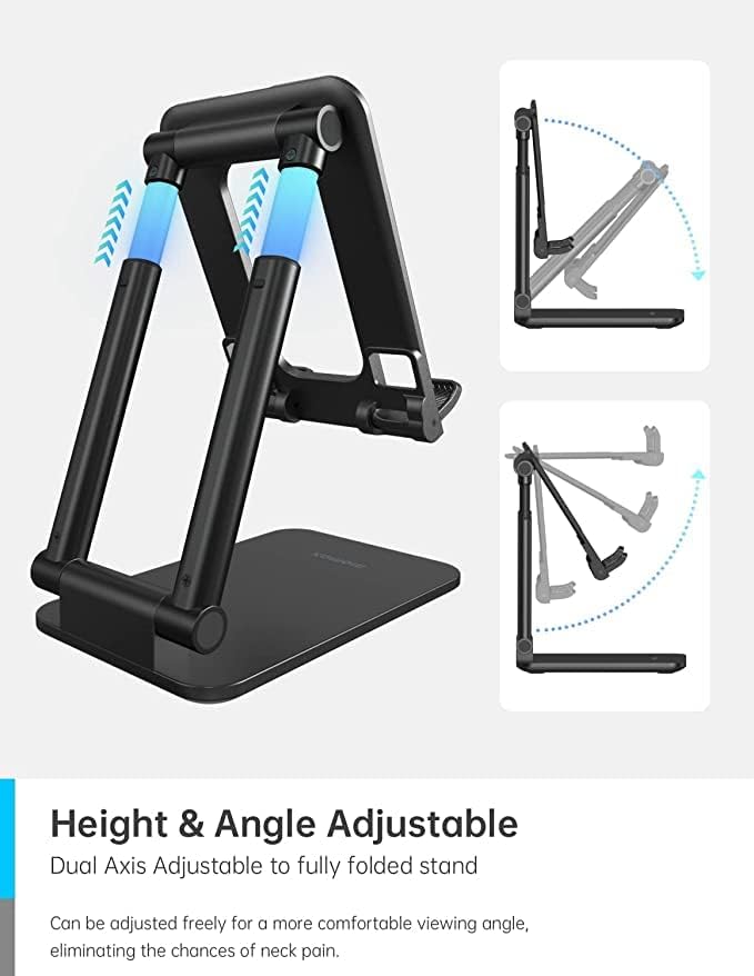 MOMAX PS6D stand illustrating height and angle adjustment.