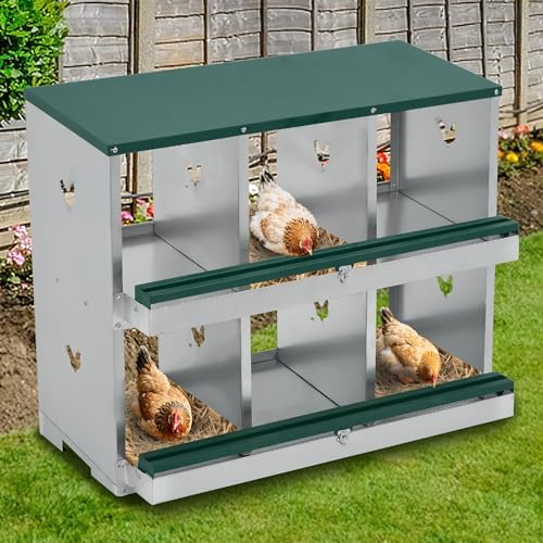 GarveeTech Spacious Metal Chicken Nesting Box for Hens β 3 Vented Compartments, Roll Away Egg Tray, Swing Perch, Wall Mountable Design β Green, Single Layer 3 Compartments - 5