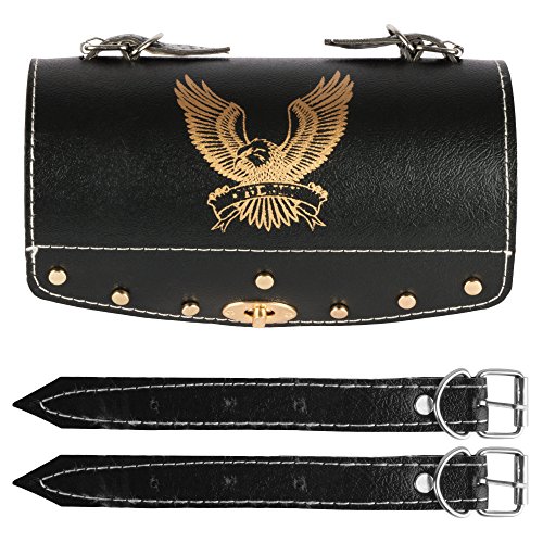 Image of Autofy Universal Hawk Printed Single Lock Saddle Bag for All Bikes (Black, Golden) | Leatherette