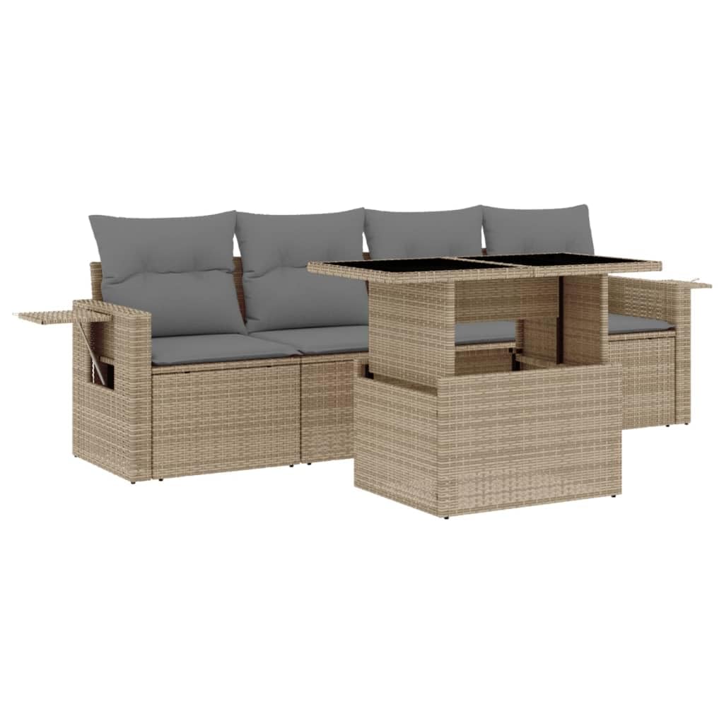 Lechnical Set Divano da Giardino 5 pz con Cuscini Beige in Polyrattan,Set di Conversazione per Patio,Set Salotto da Esterno,Set Divano da Giardino Esterno-3267729