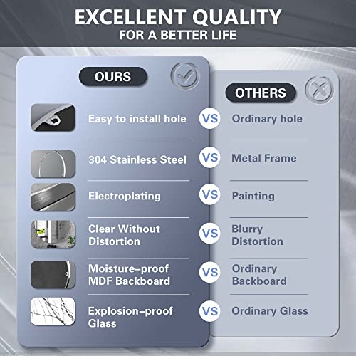 Clavie Bathroom Mirror, Brushed Silver Round Mirror 24 Inch Modern Wall Mirror Stainless Steel Frame Circle Mirror Wall Mounted Decorative Mirror For Bedroom Living Room Entryway #TOP5