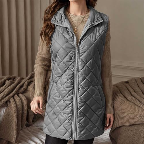 Womens Long Puffer Vest 2024 Sleeveless Zip Up Vest Long Winter Vest Quilted Down Coat Lightweight Trendy Vest Jacket2