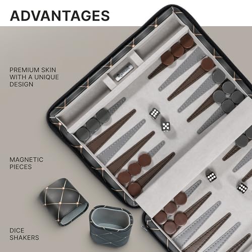 Juego de Backgammon Magnético de Viaje en PU 14" miniatura 4