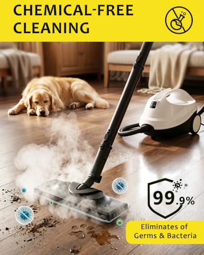 Image of 300F Steam Cleaner for Home, 4.5 Bar, With 21 Accessories | Floor, Window, Oven, Grout, Furniture| Kitchen, Bathroom| 1.5L Tank| 5M Power Cord| Steamer Cleaning| Safety Lock| White