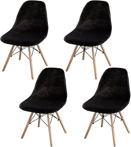 Miniatura 6 de Fundas elásticas para silla de terciopelo de mediados de siglo, modernas para sillas, sin brazos, para cocina, comedor, sala de estar (café, 4)