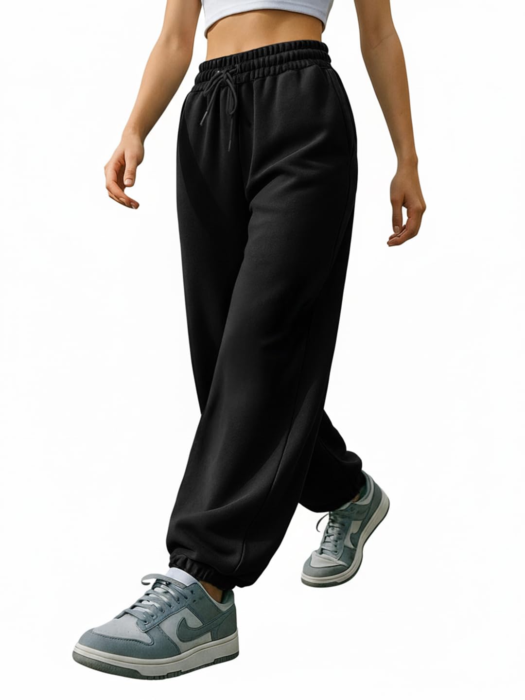 Air 1.0 Women's Solid Super Loose Fit Poly Cotton Joggers| Trackpants | Lightweight & Flexible Elastic Waist with Drawstring | Relaxed Casual Joggers | Side Pockets
