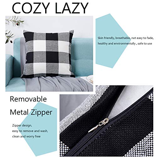Tealp Buffalo Check Throw Pillow Cover - 18X18 Inch Linen Cotton Decorative Pillow Case Home Sofa Cushion, Farmhouse Fall Home Decor, Set Of 2 Black And White #TOP2