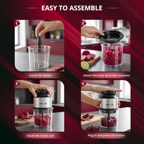 Image of IBELL Electric Chopper for kitchen,400W Powerful Motor, 4 Stainless Steel Blades,Food Grade Transparent Bowl, Compact Mini Food Processor for Chopping Vegetables, Fruits, Nuts & Herbs (Black)