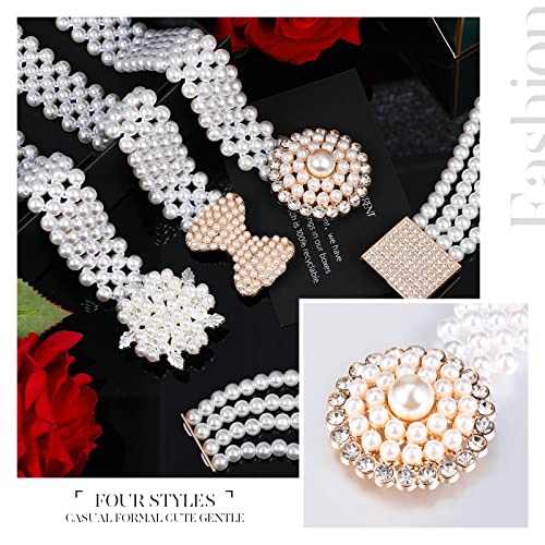 4 Pack Wedding Pearl Belt for Women Dress Rhinestone Bridal Belt Crystal Beaded Waistband Elastic Jeweled Wedding Waist Sash Accessories for Women Bride Bridesmaid Gown Birthday Party Prom Gifts3