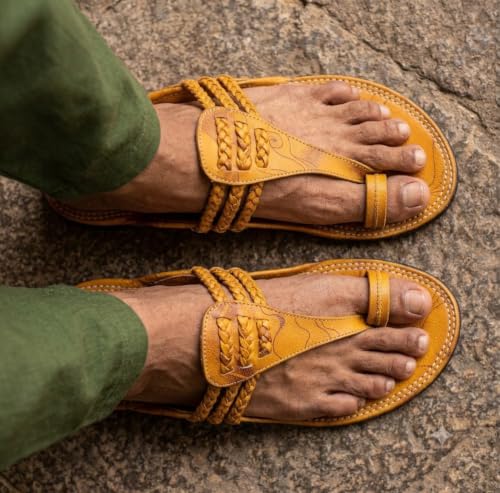 Image of Agadi Men's Kolhapuri Style Sandals | Handcrafted Woven Strap Toe Ring Chappals | Comfortable Ethnic & Casual Slip-On Footwear for Men