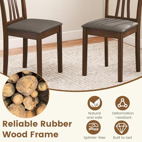 Image of Giantex Wooden Dining Chairs Set of 2, Linen Fabric Upholstered Kitchen Armless Chair w /Rubber Wood Frame, Padded Seat, High Curved Back, Farmhouse Accent Side Chairs for Living Room (Brown+Gray)