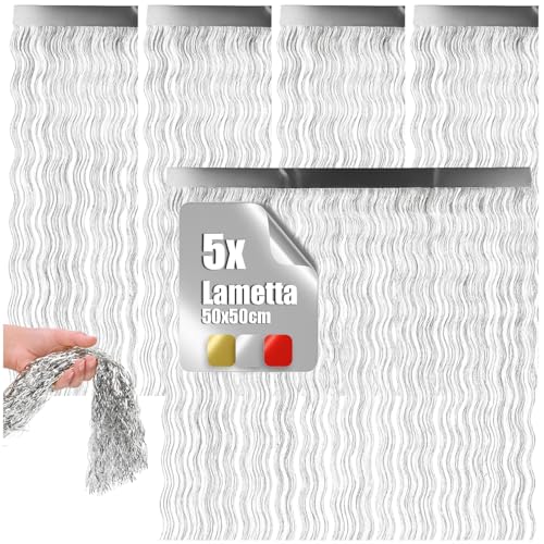 com-four® 5X Lametta - silberfarbene Weihnachtsgirlande 50 cm -...