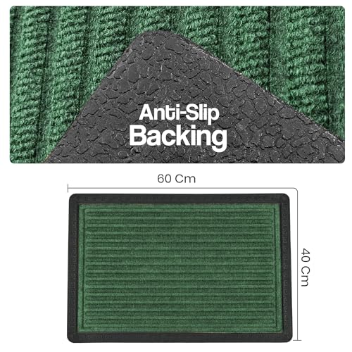 Image of Yellow Weaves 1 Pc RectangularDoor Mat for Home Entrance,Outdoor Rubber Mat,Non-Slip,Anti Skid Foot Mat,Dirt Trapper,Heavy-Duty,Weather-Resistant,Waterproof Doormat(40x60cms,Stripe,Green Color)