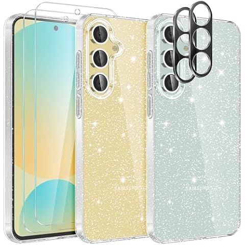 KSWOUS Glitter Case for Samsung Galaxy S24 FE, with Screen Protector[2 Pack] + Camera Lens Protector[2 Pack], Cute Clear Bling Sparkle Phone Case Soft TPU Shockproof Cover for Women Girls (Glitter) Cover
