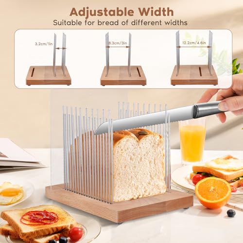 Bread Slicer Guide, Bread Slicers for Homemade Bread with Adjustable Width, Stainless Steel Slicing Guide & Beechwood Board, Foldable Bread Cutter for Bread, Roast, Loaf, Sourdough Rounds, Bagels - Image 4