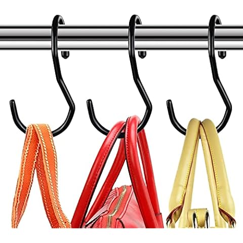 Baoswi 12 Pack Purse Hanger for Closet, Unique Twist Design Bags Hanger Hooks, Large Size Closet Rod Hooks for Hanging Purses, Handbags, Belts, Scarves, Hats,Clothes, Pans and Pots - Black Cover