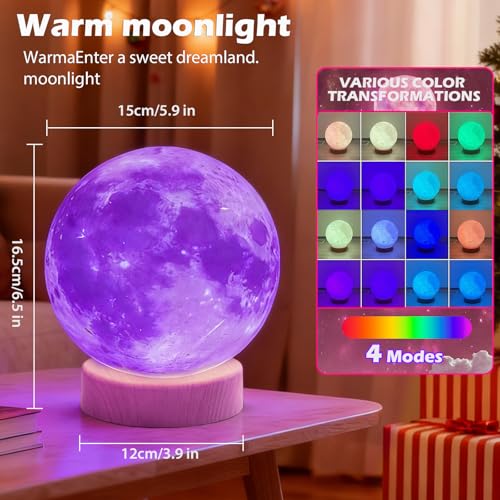 2 Pack 3D Moon Lamp LED Night Light, Remote Control 16-Colorful RGB, Globe Cute Lamp Bedroom Home Office Decor, Romantic Table Lamp Gifts for Christmas Birthday Girls Boys Women