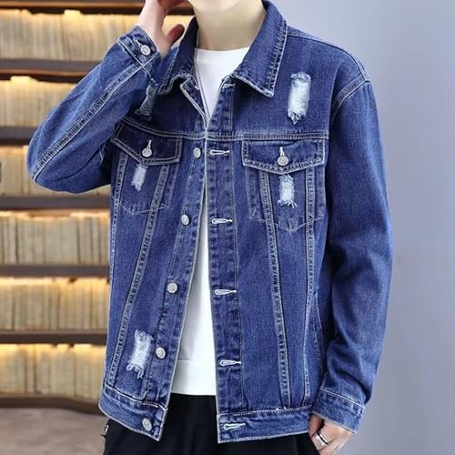 Maiyifu-GJ Men's Lightweight Denim Jacket Ripped Distressed Casual Trucker Jean Jackets Fashion Vintage Biker Coat Outerwear2
