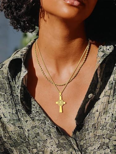 Image of U7 Saint Michael Necklace for Men,Stainless Steel /18K Gold Plated St Michael Archangel /Saint Benedict /Saint Christopher Pendant Amulet Necklace for Men Women