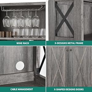 DWVO 67" Tall Wine Bar Cabinet for Liquor and Glasses, Farmhouse Kitchen Cabinet Coffee Bar with Adjustable Shelves, Open Storage Shelves, Buffet Kitchen Cabinet for Dinning Room, Kitchen, Dark Grey DWVO 67 Tall Wine Bar Cabinet for Liquor and Glasses Farmhouse Kitchen Cabinet Coffee Bar with Adjustable Shelves Open Storage Shelves Buffet Kitchen Cabinet for Dinning Room Kitchen Dark Grey