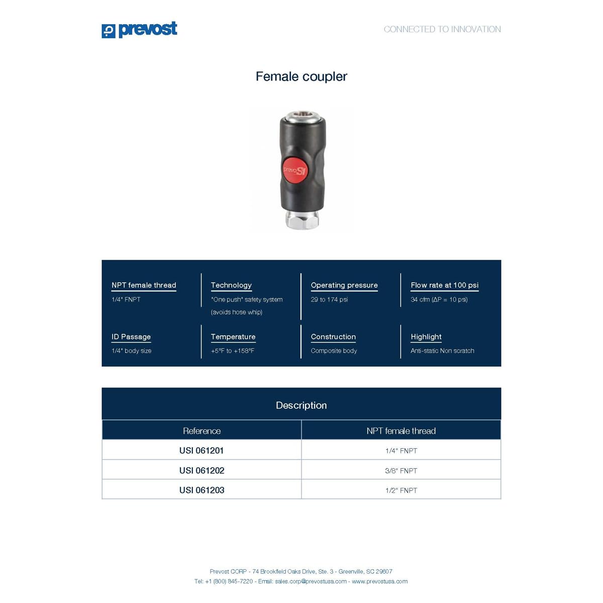 Prevost - Ps1 Truflate Safety Coupling 1/4 Female (USI061201)