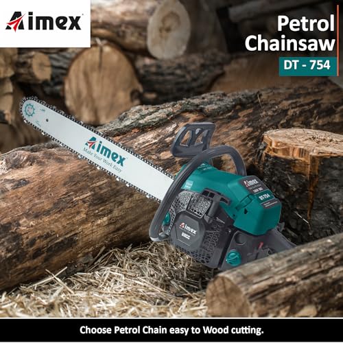 Image of Aimex DT-754 Pro 68CC Powerful 2 Stroke Handed Petrol Chain Saw, Wood cutting Saw for Farm, Garden and Ranch with 2 Chain Stainless Steel Guide Bar Tool Kit (22 Inch)