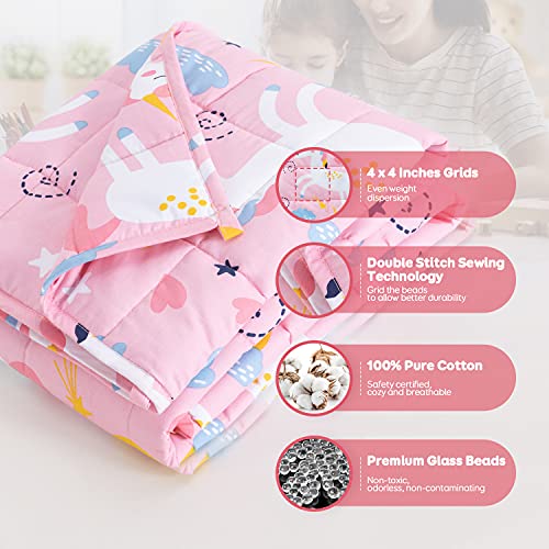 Sivio 100% Cotton Weighted Lap Pad 3lbs Sensory Throw Pad with Glass Beads Portable Lap Blanket Great for Home Classroom Travel, 20' x 30', Pink Unicorn