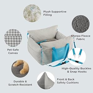 Lesure Small Dog Car Seat for Small Dogs - Waterproof Dog Booster Seat for Car with Storage Pockets and Clip-On Safety Leash and Thickened Memory Foam Filling, Pet Travel Carrier Bed Grey Grid Lesure Small Dog Car Seat for Small Dogs – Waterproof Dog Booster Seat for Car with Storage Pockets and Clip-On Safety Leash and Thickened Memory Foam Filling, Pet Travel Carrier Bed Grey Grid
