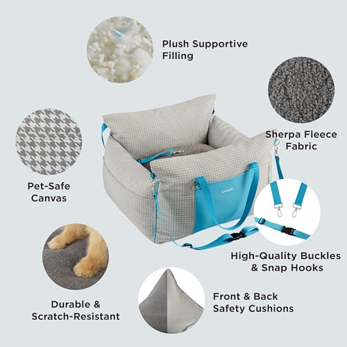 Lesure Small Dog Car Seat for Small Dogs – Waterproof Dog Booster Seat for Car with Storage Pockets and Clip-On Safety Leash and Thickened Memory Foam Filling, Pet Travel Carrier Bed Grey Grid Lesure Small Dog Car Seat for Small Dogs – Waterproof Dog Booster Seat for Car with Storage Pockets and Clip-On Safety Leash and Thickened Memory Foam Filling, Pet Travel Carrier Bed Grey Grid