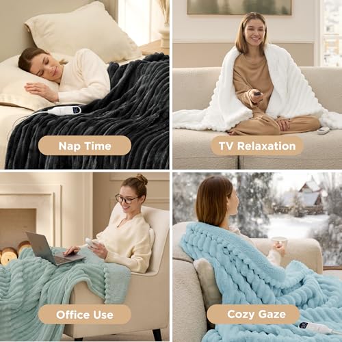 Image of Bedsure Heated Blanket Electric Throw - Thick Striped Flannel Electric Blanket, Heating with 4 Time Settings, 6 Heat Settings, and 3-Hour Timer Auto Shut Off, Gift for Grandma (50x60 inches, Green)