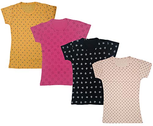 Image of indi weaves Girls Half Sleeve Cotton Printed T-Shirts Pack of 4