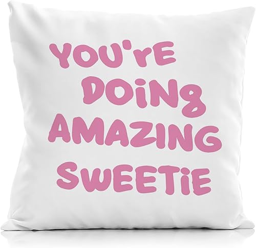 Funda de almohada retro rosa Preppy You're Doing Great Sweetie de 18 x 18 pulgadas, funda de almohada decorativa con refranes positivos de color